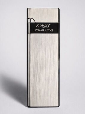 ZORRO Slim Metal Lighter Silver Gray Butane Refillable Windproof Torch